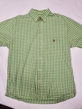 Duck Head Green Gingham Button Down Shirt Medium Cotton Preppy Southern Classic